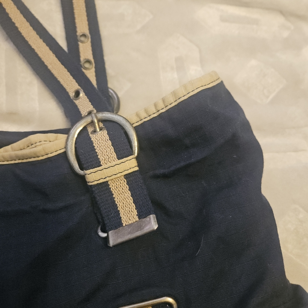 Y2K OLD Navy Bag Purse Navy Blue Ripstop Canvas grommet handles Grunge Gorpcore - Picture 3 of 15